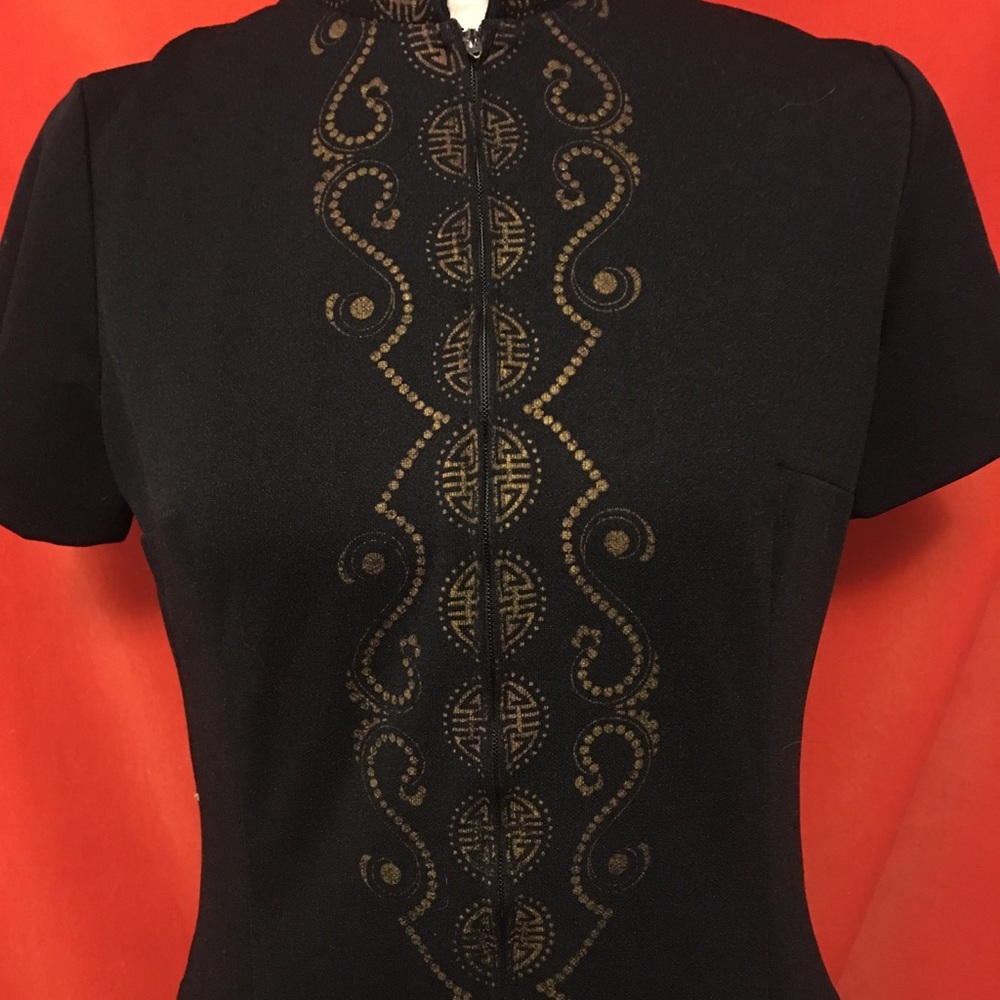 Alfred Shaheen 70s black maxi dress cheongsam mandarin neck size m - Picture 2 of 11